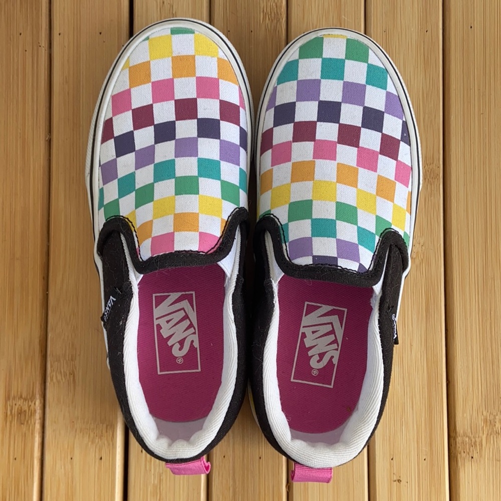 Vans rainbow checkered slip-ons